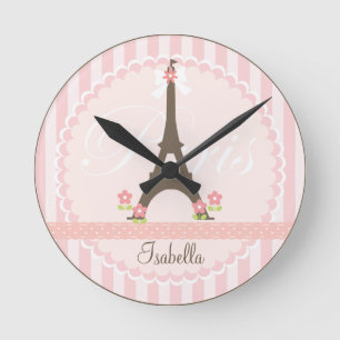 Paris in Spring Girly Round Clock