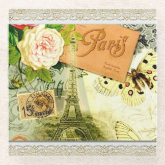 Paris in Spring Pretty Vintage  Glass Coaster