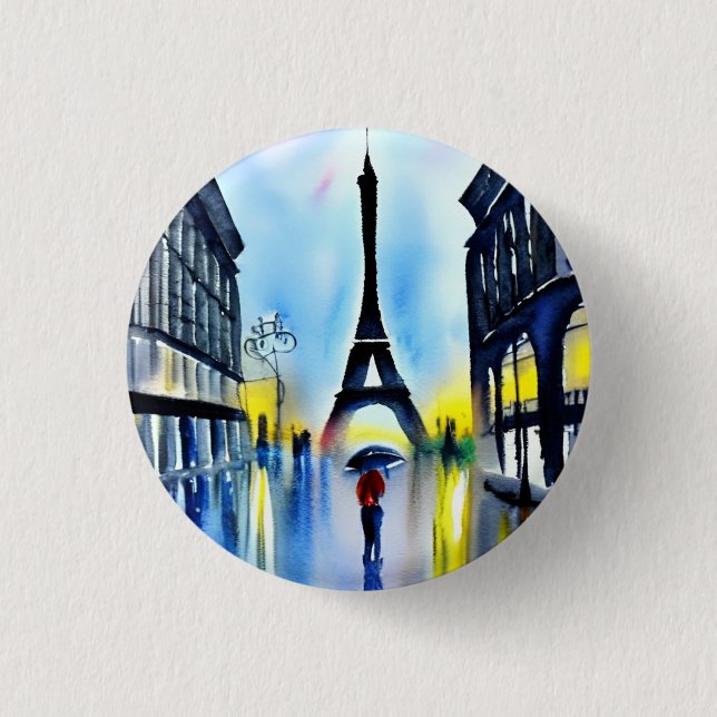 Paris in the rain 3 cm round badge (Front)