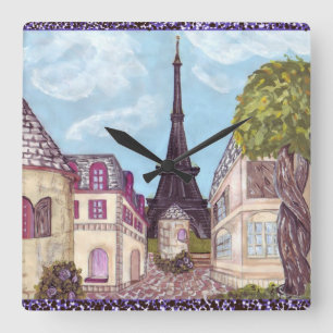 Paris inspired Cityscape With Eiffel Tower Clock