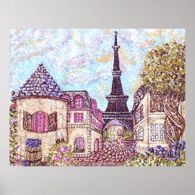 Paris inspired pointillism with Eiffel Tower Poste Poster (Front)