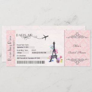 Paris Invitation, Boarding Pass Invitation, Bridal Invitation