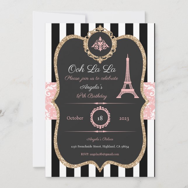 Paris Invitation, Paris Birthday, Bridal Shower Invitation (Front)