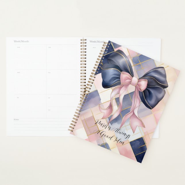 Paris is Always A Good Idea Blue Pink Bow Planner (Display)