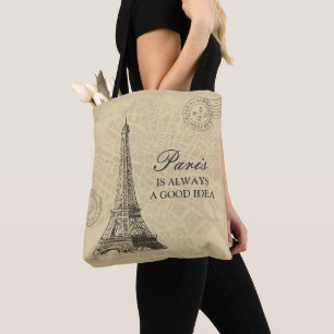 Paris is always a good idea Quote Vintage City Map Tote Bag