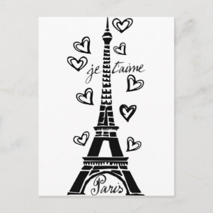 PARIS JE T'AIME EIFFEL TOWER AND HEARTS PRINT POSTCARD