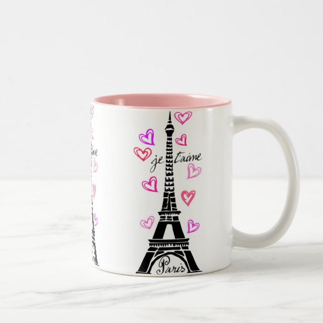 PARIS JE T'AIME EIFFEL TOWER AND HEARTS PRINT Two-Tone COFFEE MUG (Right)