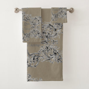 Paris Je T'aime Eiffel Tower Scroll Print Bath Towel Set
