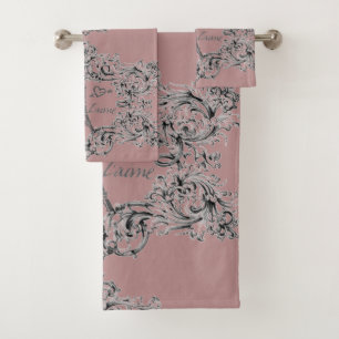 Paris Je T'aime Eiffel Tower Scroll Print Bath Towel Set