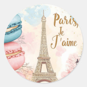  Paris, Je T'aime - Eiffel Tower with Macarons  Classic Round Sticker