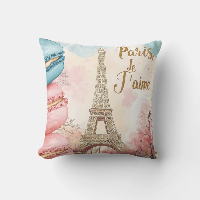  Paris, Je T'aime - Eiffel Tower with Macarons  Cushion (Front)
