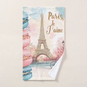  Paris, Je T'aime - Eiffel Tower with Macarons  Hand Towel