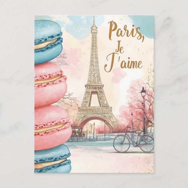  Paris, Je T'aime - Eiffel Tower with Macarons  Postcard (Front)
