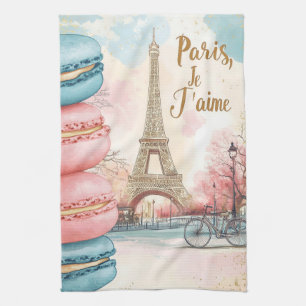 Paris, Je T'aime - Eiffel Tower with Macarons Tea Towel