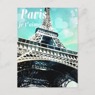 'Paris je t'aime' Retro Eiffel Tower Post Card