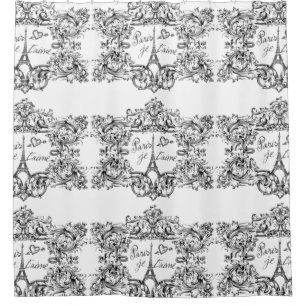Paris Je t'aime Vintage Scrollwork & Eiffel Tower Shower Curtain