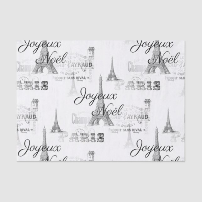Paris Joyeux Noel Christmas B&W Tissue Paper (Front)