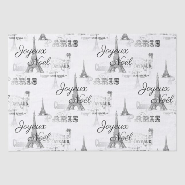 Paris Joyeux Noel Christmas B&W Tissue Paper (Front)