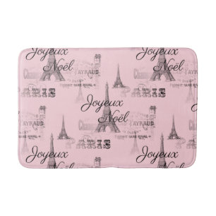 Paris Joyeux Noel Christmas Black and Pink Bathmat