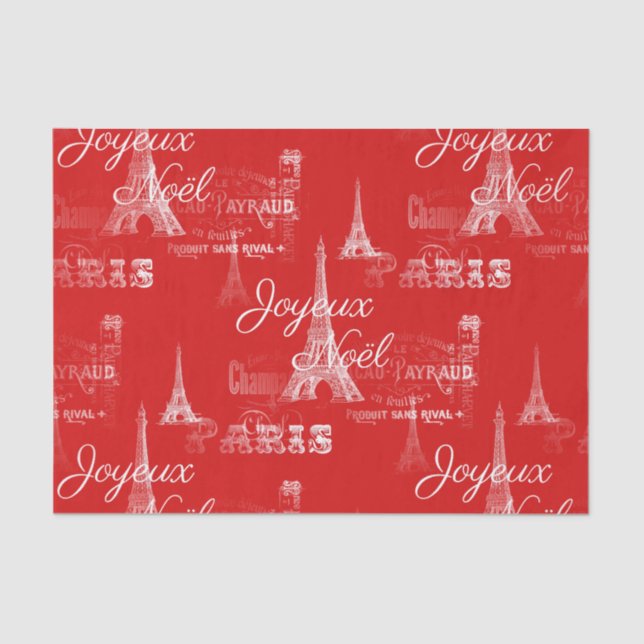 Paris Joyeux Noel Christmas Red Tissue Paper (Front)