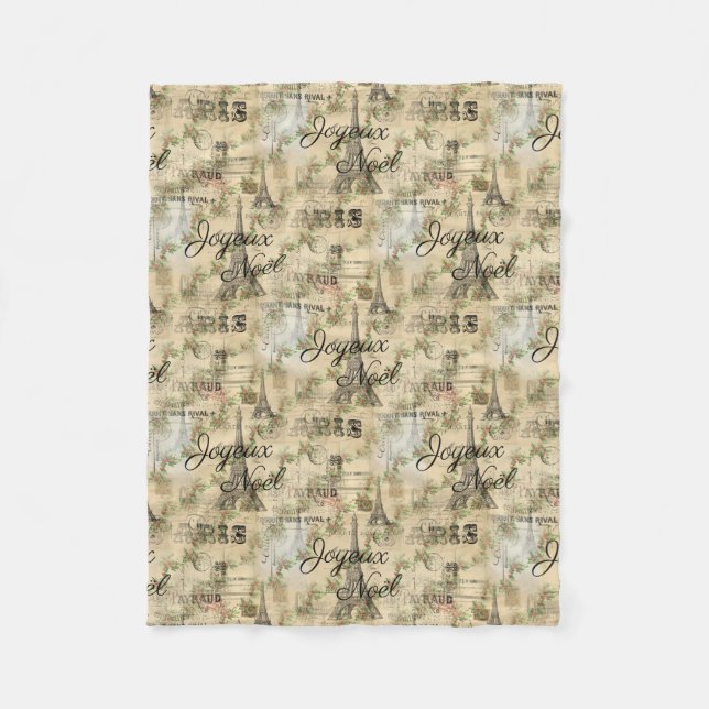 Paris Joyeux Noel Christmas Vintage Fleece Blanket (Front)