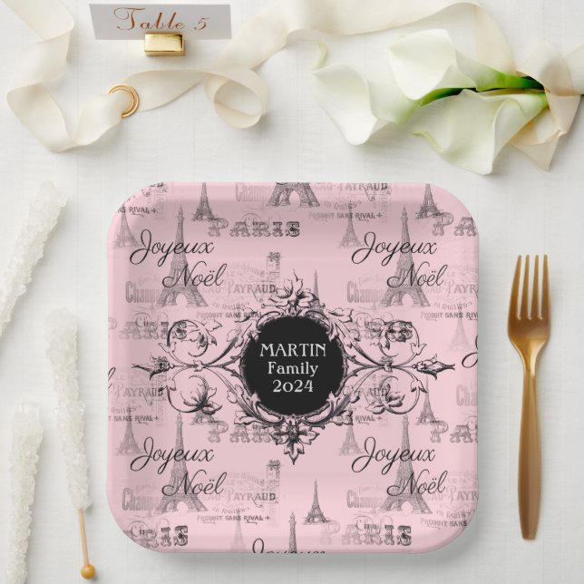 Paris Joyeux Noel Personal Pink Christmas Plates (Wedding)