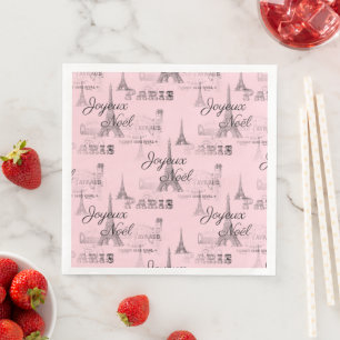 Paris Joyeux Noel Pink Christmas Paper Napkins