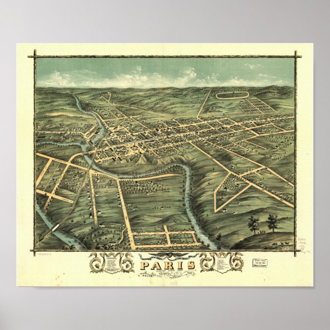 Paris Kentucky 1870 Panoramic Map Poster (Front)
