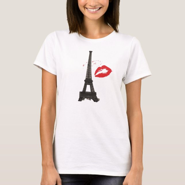 "Paris Kiss" Women's Bella Flowy Circle Top, White T-Shirt (Front)