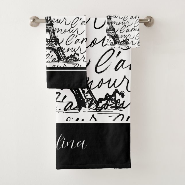 Paris L’Amore Black and White Eiffel - Romantic Bath Towel Set (Insitu)