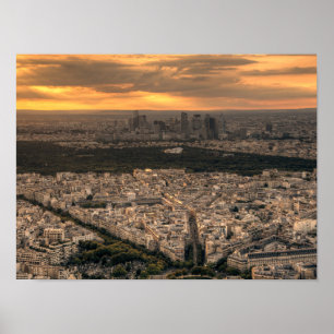 Paris La Defense Skyline at Sunset Poster