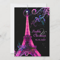 Paris La Nuit, eiffel tower wedding invitations