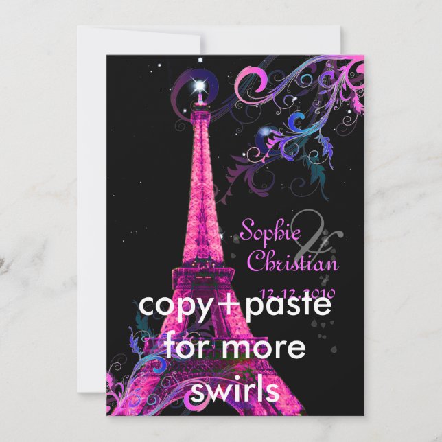 Paris La Nuit, eiffel tower wedding  invitations (Front)