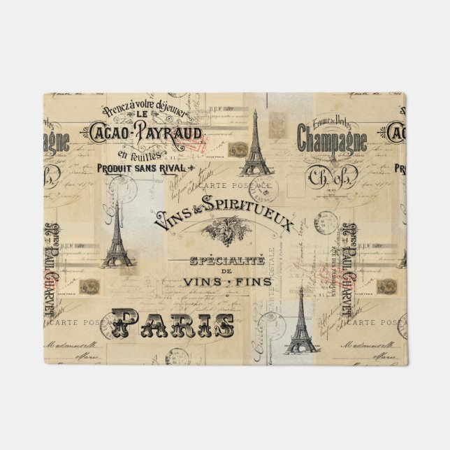 Paris Label Collage French Postcard Doormat (Front)