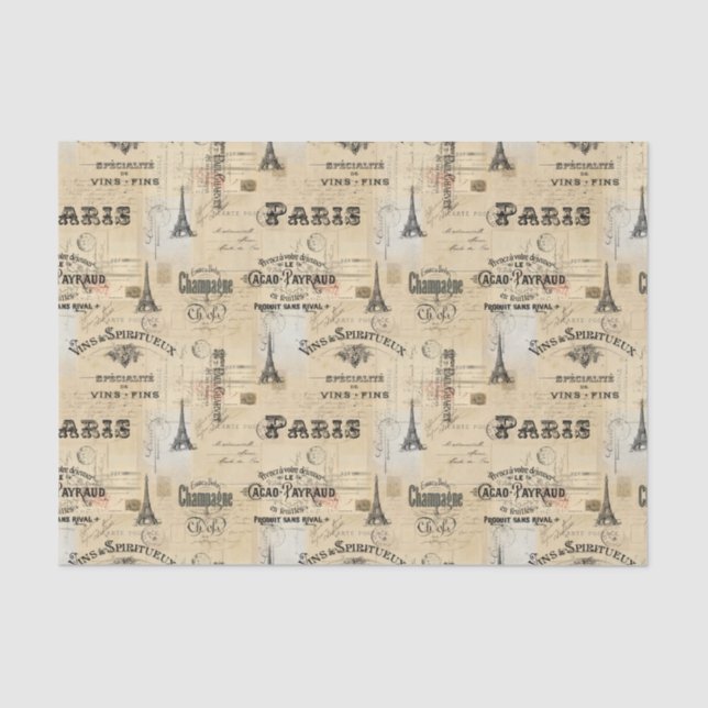 Paris Label Collage French Postcards Tissue Paper (Front)