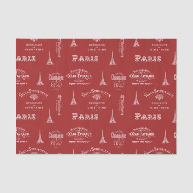 Paris Label Collage Red Tissue Paper (Front)