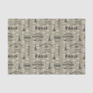 Paris Label Collage Tan Toile Tissue Paper