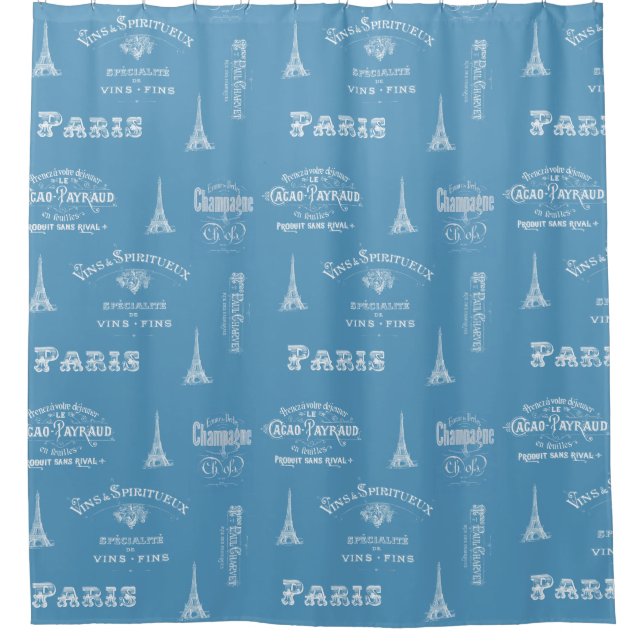 Paris Label French Blue Shower Curtain (Front)