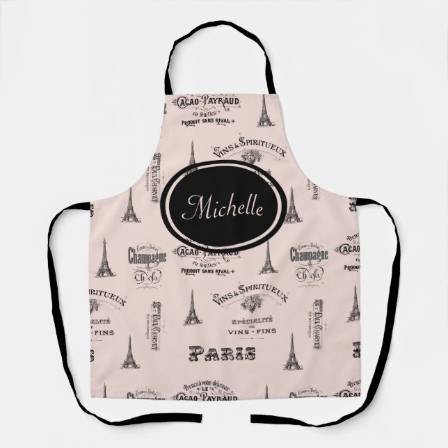 Paris Label French Pink Personalised Apron (Front)