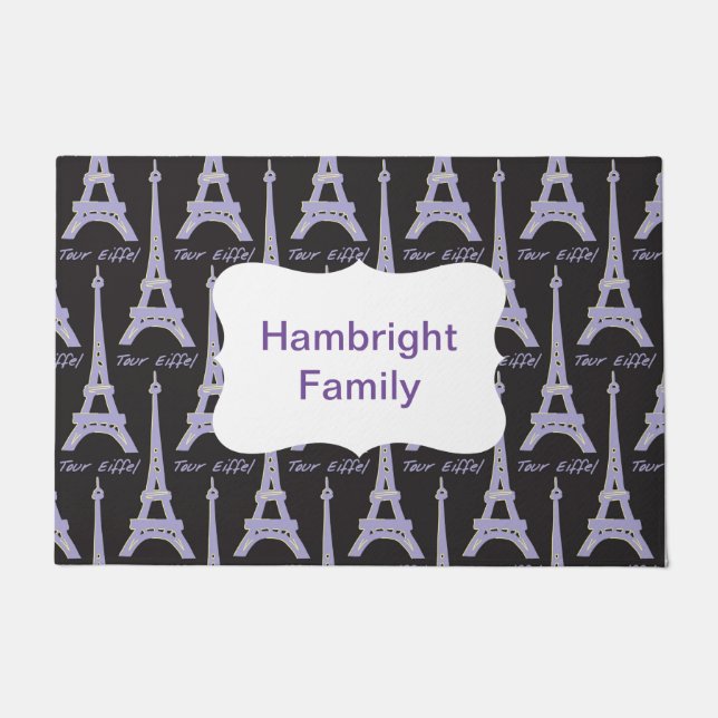 Paris Label French Pink Personalised Doormat (Front)