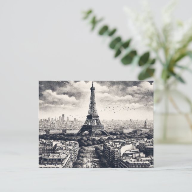 Paris Landmark Black and White Postcard (Standing Front)