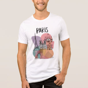 Paris Landmarks – Colourful Illustrated Travel Tri-Blend Shirt
