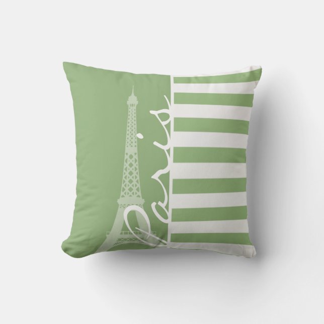 Paris; Laurel Green Horizontal Stripes Cushion (Front)