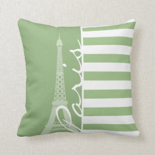 Paris; Laurel Green Horizontal Stripes Cushion