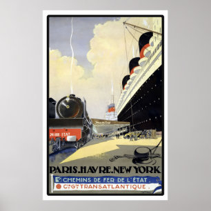 Paris, Le Havre, New York Vintage Travel Poster