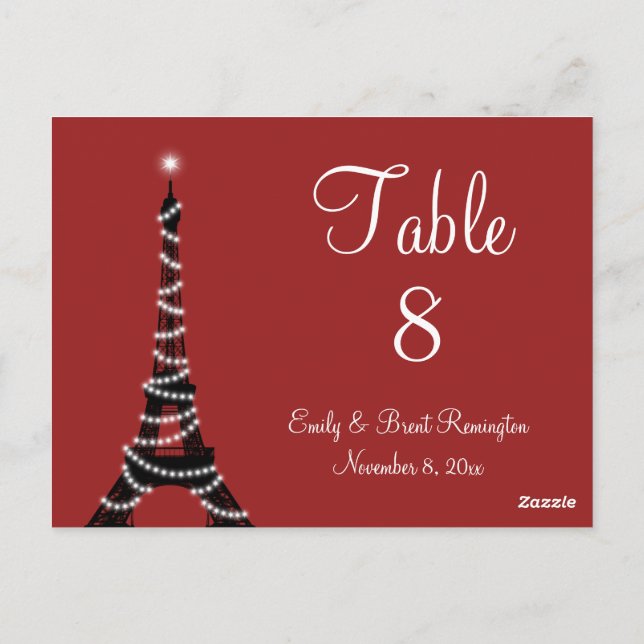 Paris Lights Table Numbers Postcard (Back)