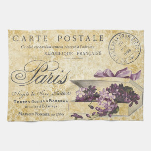 Paris Lilacs Carte Postale Tea Towel