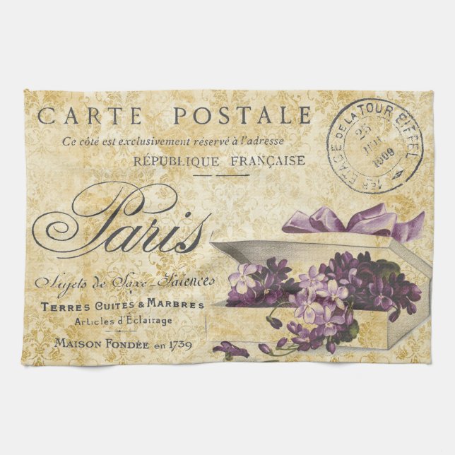 Paris Lilacs Carte Postale Tea Towel (Horizontal)