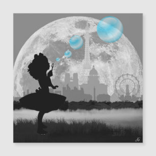 PARIS Little Girl Making Blue Bubble Magnetic Card