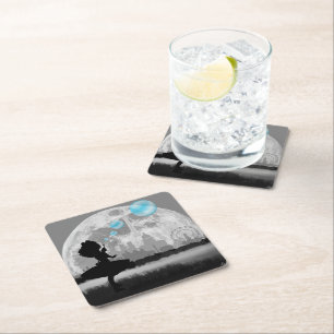 PARIS Little Girl Making Blue Bubble Paper Coaster